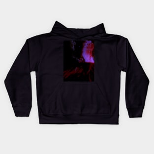 Portrait, digital collage, special processing. Vampire. Monster is looking on you, blood splatters. Blue and red. Night. Kids Hoodie